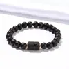 Pulsera Elástica de Explosiones Transfronterizas Europeas y Americanas Pulsera de Pareja con Cuentas de Ágata Negra Mate de las Doce Constelaciones Europeas y Americanas