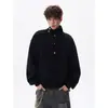 Moletom com Capuz de Cor Blocada Xadrez Americano Botões Gola Alta para Homens 2026 Primavera Tendência Design de Marca Solto Casual Roupa Esportiva Top