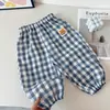 Pantalones de cuadros anti-mosquitos para niños y niñas, estilo coreano de verano, nuevos pantalones jogger de dibujos animados para niños, estilo delgado