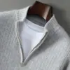 Suéter de Lana Pura para Otoño e Invierno para Hombre, Cuello Alto Medio con Cremallera, Engrosado, Holgado, Informal, Suéter de Punto Básico para Jóvenes y Personas de Mediana Edad