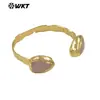 Wt-B713 Nuevo Más Vendido Amazonita, Amatista, Cristal Rosa, Piedra Multicolor en Forma de Corazón, Pulsera Fina Abierta de Latón para Mujer