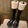 Nuevo Estilo Otoño e Invierno, Nuevas Botas de Nieve Gruesas de Felpa, Botas de Montar de Longitud Media para Mujer, Tacón Grueso, Caña Alta