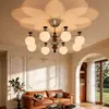 Luminária pendente vintage de bambu estilo francês para sala de estar, luz principal protetora para corredor, luminária retrô de madeira maciça para sala de jantar, luminária de quarto casa