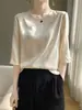 26 Camiseta de Manga Tres Cuartos para Mujer Primavera/Verano, Suéter de Cuello Redondo, Camisa Jacquard de Satén Estilo Chino, Top Delgado de Nuevo Estilo Chino Lujo Ligero