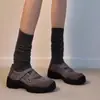 Versión de Piel de Oveja ~ Zapatos Mary Jane Retro con Velcro y Puntera Redonda para Mujer, Planos de Boca Baja con Tacón Grueso, Zapatos Deportivos Casuales de Suela Gruesa