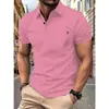 Nova Camiseta Masculina de Verão Moda Simples Versátil Manga Curta Cor Sólida Costura Fita Gola Lapela Manga Curta
