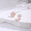 Pendientes asimétricos con forma de flor y gota de aceite de diamante rosa, elegantes y dulces, de corazón para niña, a la moda, combinables con todo.