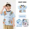 Camiseta de Manga Curta Cool para Meninos Europeus Verão 2026 Novo Estilo Roupas Infantis Bebê Criança Pequena Verão Desenho Animado Manga Meia