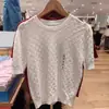 Suéter de Tricô Casual com Gola Redonda para Primavera e Verão, Feito no Japão, Manga Curta, Top Estilo Chanel para Mulheres 485574