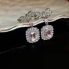 Pendientes de Plata con Flor de Zirconia y Borla Estilo Palacio, Pendientes de Botón de Lujo Ligero de Alta Gama, Joyería Exquisita de Moda Sencilla