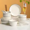 Juego de Vajilla de 2 Piezas Juego Completo Cerámica Alta Apariencia Tazón para Comer Arroz Fideos Sopa Estilo Nuevo Plato para Servir Plato Vajilla Familia