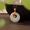 Plata de Ley Oro Antiguo con Jade Hetian Hebilla de Seguridad Moda Nacional Vintage Cadena para Clavícula Collar Colgante de Jade para Mujer Verano