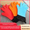 Luvas Extra Longas, Luvas de Silicone de Grau Alimentício Resistentes ao Calor para Cozinha e Forno, Luvas de Cinco Dedos para Assar, Uso Doméstico, Micro-ondas, Anti-Escaldamento