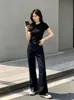 Jeans acampanados de corte slim con bordado de línea, nueva colección de otoño, diseño simple, versátiles, fluidos, pantalones casuales de largo hasta el suelo, modernos