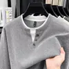 Suéter de malha masculino falso de duas peças, moda transfronteiriça, manga longa, novo para Outono/Inverno 2026, suéter de malha de camada base espesso versátil