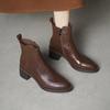 Botas Curtas de Pele de Cabra Francesa para Mulheres, Salto Grosso Outono e Inverno Botas de Couro Genuíno Forradas com Lã 25 Botas Novas Sola Macia Botas Chelsea para Mulheres