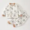 Conjunto de Algodão Puro para Meninos e Meninas de Bebê, Pijama Quente Acolchoado para Recém-Nascidos no Outono e Inverno, Roupa Externa Macia Sem Etiqueta para Bebês