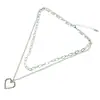 Collar con Colgante de Corazón Hueco de Acero Inoxidable Personalizado Cadena Corazón Amor Moda Simple Cadena Doble Clavícula Accesorios