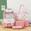 Nuevo Set de Mochila con Orejas de Gato y Estampado de Estrellas, Lindo Set de Mochila Escolar de Cuatro Piezas para Estudiantes de Primaria y Secundaria para Reducir la Carga y Proteger la Columna Vertebral