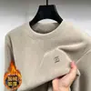 Moletom Masculino com Forro de Lã, Espessado, Pesado, Estilo Inverno, Roupa Quente de Lã Tudo-em-Um, Gola Redonda, Pulôver, Lã Alemã, Camiseta Base Masculina Solta