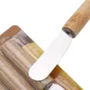 Espátula de Mantequilla de Acero Inoxidable, Cuchillo para Mantequilla, Cuchillo para Crema, Cuchillo Pequeño para Mermelada con Mango de Madera, Cuchillo para Queso, Espátula para Queso de Pastel