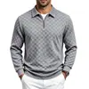 Comercio electrónico transfronterizo otoño/invierno camisa polo de jacquard a cuadros para hombre con media cremallera, suéter casual para hombre