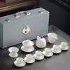 Porcelana branca gorda de carneiro Dehua conjunto de chá kung fu atacado empresa imprimível logotipo conjunto de presente de inauguração caixa de presente