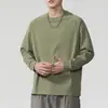 Camiseta masculina de manga longa estilo retrô americano 220g, novo modelo primavera e outono 2026, base branca, top masculino de corte solto