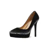 2026 Nuevo Modelo de Comercio Exterior 14cm Plataforma Impermeable Muy Alta Tacones de Aguja para Mujer Punta Fina Tacones de Aguja con Pedrería Zapatos Modelo 10cm