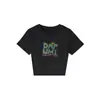 Camiseta Preta de Gola Redonda e Manga Curta Slim Fit para Mulheres, Nova Coleção de Verão com Design de Letras Estilo Americano, Top Tendência