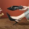 2025 Nuevos Tacones de Aguja de Gamuza con Hebilla Metálica Punta 8cm Estilo Francés Punta Sandalias de Tacón Alto para Mujer Pies No Cansados
