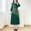 Vestido Largo de Comercio Exterior Issey Miyake, Ropa Fina para Mujer Primavera y Verano, Mangas de Farol, Corte Holgado, Tallas Grandes, Estampado Dorado, Vestido Elegante