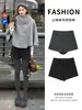 Shorts quentes de lã cinza para mulheres, novo estilo outono 2026, shorts de outer wear de linha A de cintura alta espessados para mulheres baixinhas