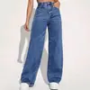 Jeans Rectos de Tiro Alto Americanos de Comercio Exterior para Mujer 2025 Nuevo Otoño Pequeños Sueltos Caídos Color Liso Pantalones de Pierna Ancha
