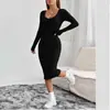 Em Estoque Europeu e Americano Comércio Exterior Transfronteiriço Primavera, Outono e Inverno Amazon Aliexpress Vestido Elegante de Tricô de Manga Longa para um Look de Trabalho Estiloso