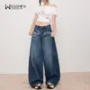 Calça Jeans Scimitar Lavada Americana para Mulheres 2025 Outono Nova Casual Solta Reta Perna Larga Caída Comprimento Total Tendência