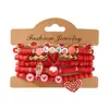 Pulsera Elástica Europea y Americana de Amor para el Día de San Valentín, Multicapa con Diamantes, Colgante de Corazón Rojo, Abalorios de Arcilla Suave