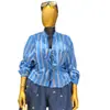 Moda Feminina Transfronteiriça Europeia e Americana Verão 2026 Novo Estiloso Design Listrado com Laço Blusa de Manga Longa