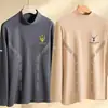 Envio RápidoCamiseta Masculina de Manga Longa com Gola Alta Meia e Tecido Térmico Dupla Face, Peça Básica da Moda para o Outono