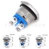 Interruptor de botón de metal impermeable de 16 mm, anillo de cabeza plana con botón de reinicio de luz, terminal de pie de tornillo de luz LED