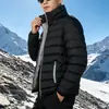 Jaqueta fina de algodão com gola alta masculina para outono e inverno, casaco acolchoado de algodão com listras horizontais simples, jaqueta de algodão masculina para deslocamento ao ar livre, fornecimento transfronteiriço