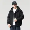 Jaqueta de algodão retrô americana de alta qualidade para homens, novo modelo inverno 2026, estilo workwear com patchwork, com capuz, acolchoada e espessa