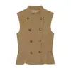 Roupas femininas transfronteiriças 2026 Moda europeia e americana colete justo de abotoamento duplo com barra plissada F321353