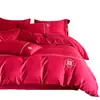 Juego de Jacquard de Cuatro Piezas para Recién Casados Rojo Boda Doble Felicidad Bordado Jacquard Funda de Edredón Ropa de Cama para Habitación de Boda Ropa de Cama y Sábanas Ajustables