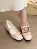 Gentil! Sapatos Mary Jane Doces de Laço com Tira Única para Mulheres Primavera Estilo Coreano Bico Redondo Salto Grosso