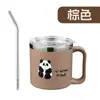 Taza Panda de Acero Inoxidable 304 con Tapa con Pajita Taza de Café Estudiante Trabajador de Oficina Taza para Desayuno Vaso para Beber