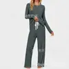 Comercio exterior europeo y americano ropa de mujer transfronteriza, bestseller de Amazon, conjunto de pantalones de manga larga con cuello redondo acanalado cepillado