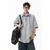 Camiseta Falsa de Duas Peças com Gola de Camisa Masculina Ootd Design de Nicho Marca Tendência Costura Manga Curta High-End Bonito Solta Meia Manga