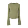 Blusa de tricô feminina com gola redonda e mangas flare, nova coleção outono 2026, estilo americano, chique e moderna, cor sólida, corte justo e que valoriza a silhueta, peça básica