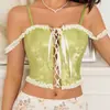 Camisola verde corta versátil más vendida en verano con top de encaje en la espalda y corsé para mujer